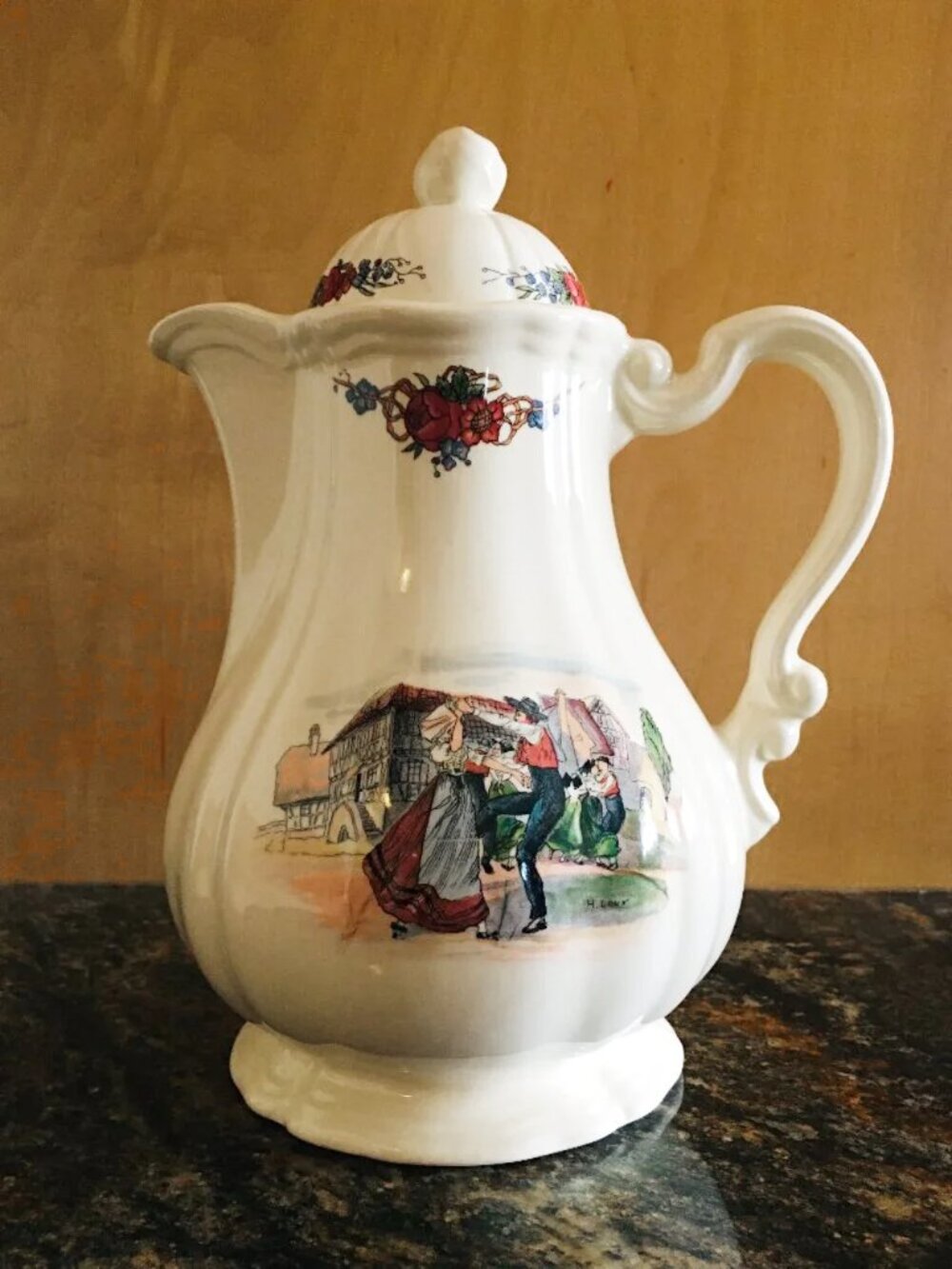Vintage Sarreguemines Obernai Henri Loux French Faience Ceramic Mini Coffee Pot